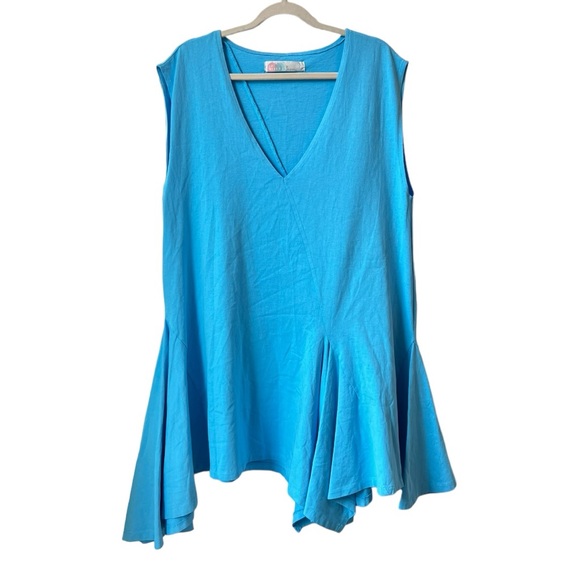 Free People FP Beach Fresco Mini Dress Blue Asymmetrical Hem Tunic Top Oversize - Picture 4 of 9